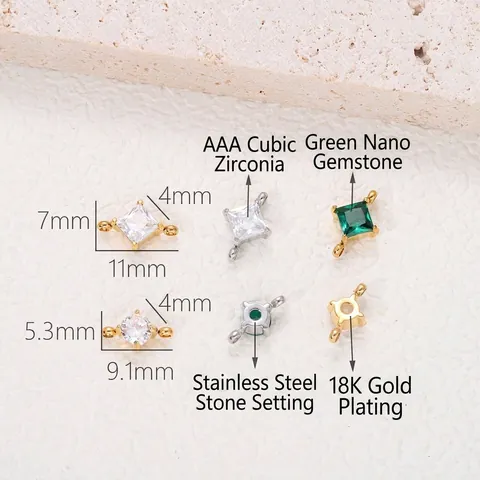 Roestvrij Staal Zirconia Dubbele Lus Tussendoor Kraaltjes Rond Vierkant Dubbel Gat Connector Links Voor DIY Parel Armband Sieraden Maken Accessoires
