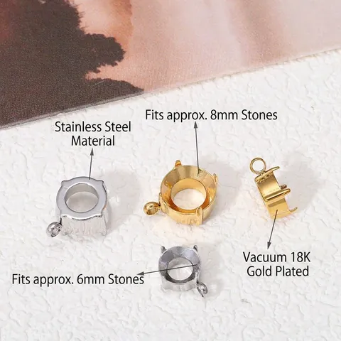 Stainless Steel Rivoli Stone Setting 18K Gold Plated Four Prong Claw Setting DIY Jewelry Findings Round Pendant Base Setting