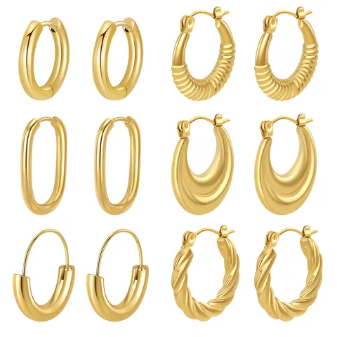 Vintage Stainless Steel 18K Gold Plated Stud Earrings For Women Oversized Geometric Hoop Earrings Fashion Jewelry Retro Gift