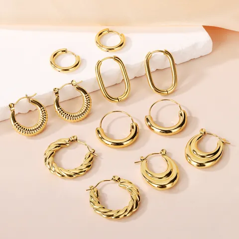 Vintage Stainless Steel 18K Gold Plated Stud Earrings For Women Oversized Geometric Hoop Earrings Fashion Jewelry Retro Gift