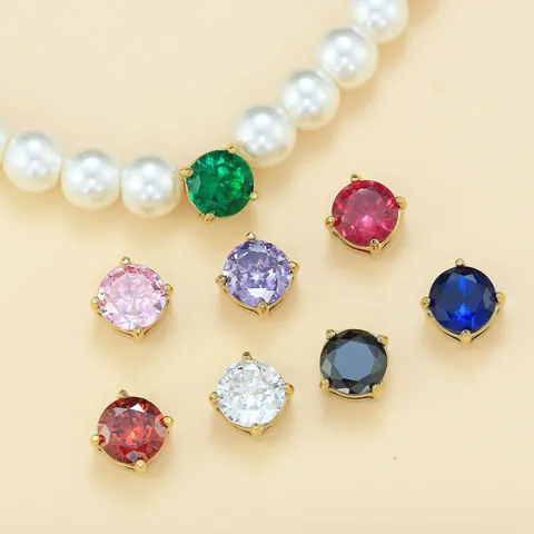 Round Titanium Steel Cubic Zirconia DIY Beads 6mm Birthstone Charms For Necklace Bracelet Jewelry Making Accessories