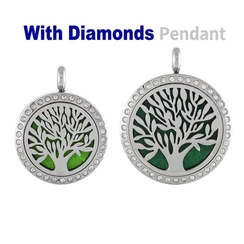 Collar con Colgante Difusor de Aceite Esencial de Aromaterapia de Acero Inoxidable Joyería de Strass de Árbol de la Vida Hueco para Mujeres Hombres