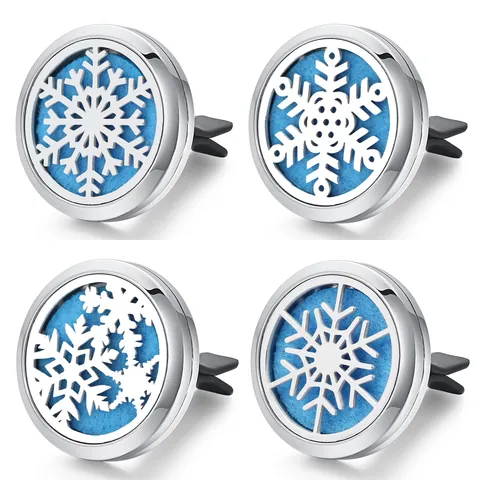 Stainless Steel Snowflake Car Air Freshener Vent Clip Aromatherapy Essential Oil Diffuser Locket With Felt Pads Christmas Gift