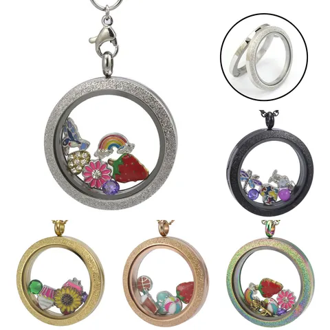 Stainless Steel Round Floating Glass Locket Pendant For Photo Frosted Magnetic Opening DIY Jewelry Making Memory Pendant