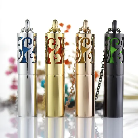Stainless Steel Essential Oil Diffuser Necklace For Women Hollow Tube Perfume Bottle Pendant Aromatherapy Jewelry Necklace