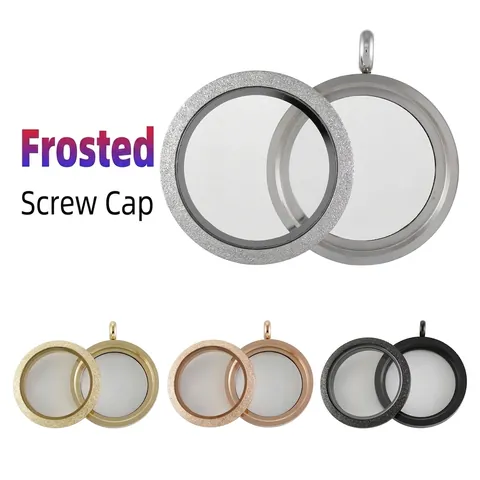 Stainless Steel Glass Floating Locket Pendant For Women Frosted Sandblasted Screw Open Round Memory Picture Locket DIY Jewelry