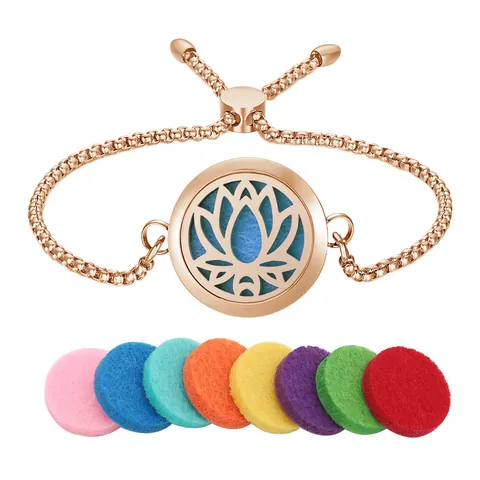 Aromatherapy Essential Oil Diffuser Bracelet Adjustable Stainless Steel Hollow Locket Bracelet With Color Replacement Pads For Women