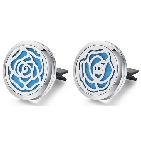 Stainless Steel Car Aromatherapy Diffuser Vent Clip Rose Hollow Locket With Felt Pads Vehicle Fragrance Essential Oil Diffuser