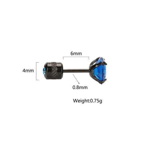 Pendientes de Botón de Circonia de Doble Cabezal de Acero de Titanio Chapado en Negro 6mm Circonia AAA Joyería para Mujer Hombre