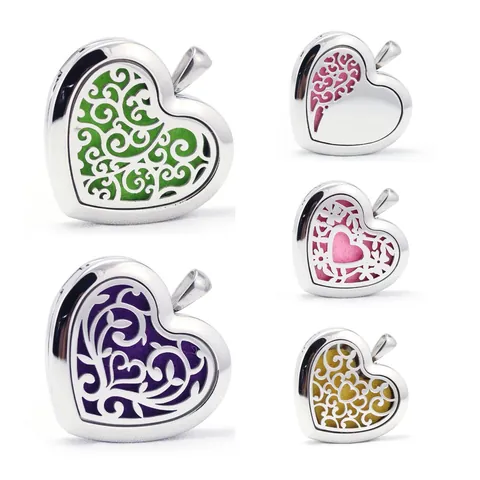 Collar con Colgante Difusor de Aceite Esencial de Aromaterapia de Corazón de Acero Inoxidable Relicario de Árbol de la Vida Joyería