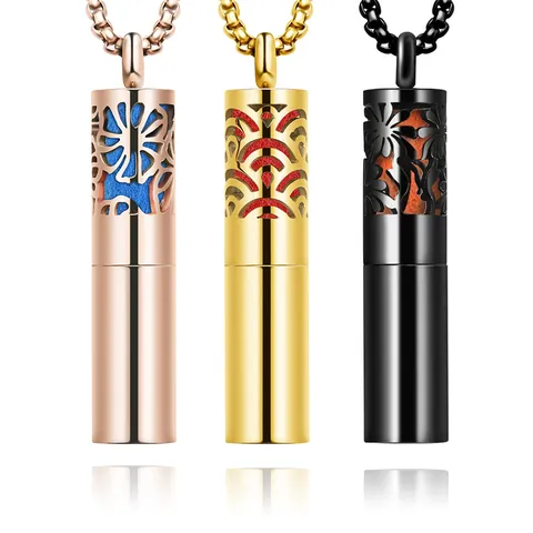 Collar Difusor de Aceites Esenciales de Acero Inoxidable Colgante de Frasco de Perfume Aromaterapia Diseño Floral Hueco Joyería para Hombre Mujer