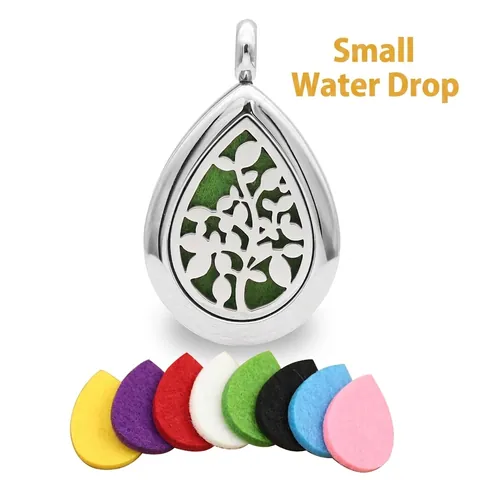 Stainless Steel Aromatherapy Essential Oil Diffuser Necklace Tree Of Life Teardrop Hollow Locket Pendant With Felt Pads Jewelry