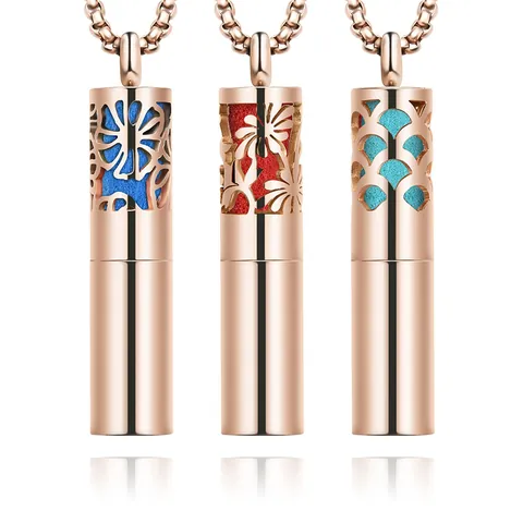 Collar Difusor de Aceites Esenciales de Acero Inoxidable Colgante de Frasco de Perfume Aromaterapia Diseño Floral Hueco Joyería para Hombre Mujer