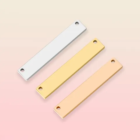 Colgante de Barra de Acero Inoxidable con Dos Agujeros Pulido Espejo Placas de Metal Rectangulares Accesorios de Joyería DIY