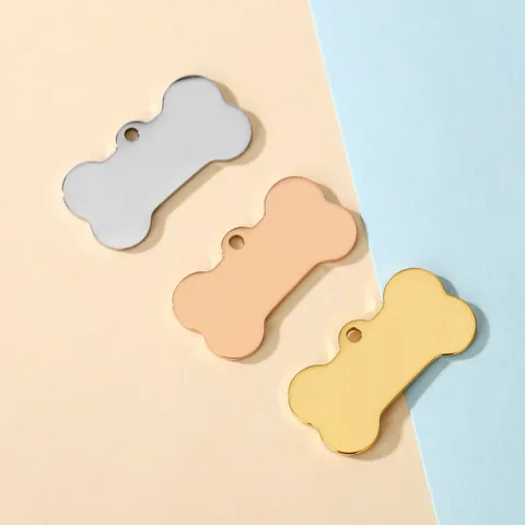 Bone Shape Stainless Steel Pet ID Tag Mirror Polished DIY Dog Tag Engravable Name Plate For Dogs Cats Pet Accessory