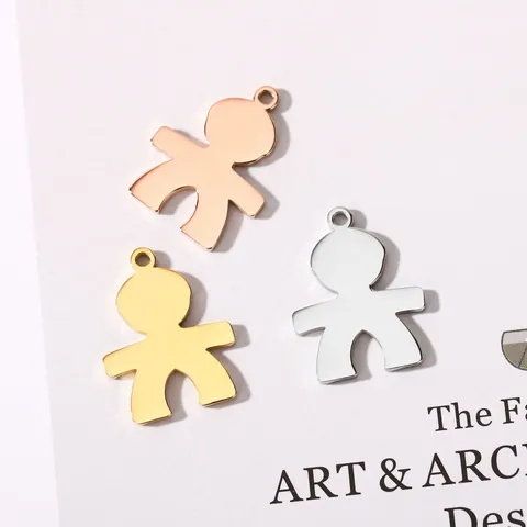 Cartoon Boy Stainless Steel Pendant Mirror Polished Metal DIY Jewelry Accessory For Necklace Bracelet Making Charms