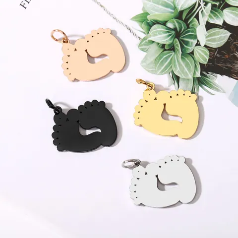 Stainless Steel Baby Footprint Pendant DIY Engravable Mirror Polishing Feet Shape Charm For Jewelry Making Accessories