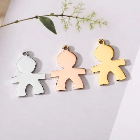 Cartoon Boy Stainless Steel Pendant Mirror Polished Metal DIY Jewelry Accessory For Necklace Bracelet Making Charms
