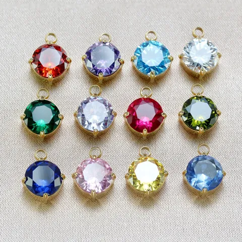 Colgante de Acero Inoxidable con Circonia Redonda Piedra de Nacimiento Charms para la Fabricación de Joyas Accesorios DIY Pequeños Colgantes