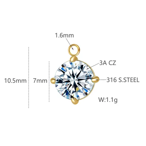 Colgante de Acero Inoxidable con Circonia Redonda Piedra de Nacimiento Charms para la Fabricación de Joyas Accesorios DIY Pequeños Colgantes