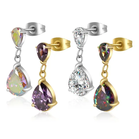 Lussuosi Orecchini Pendenti a Doppia Goccia in Zirconia Acciaio Inossidabile Placcato Oro Argento Zirconia AAA Per Donna