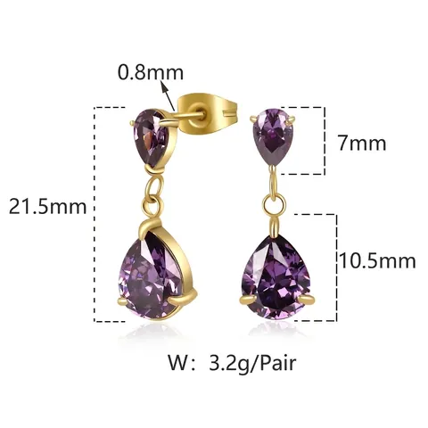 Lussuosi Orecchini Pendenti a Doppia Goccia in Zirconia Acciaio Inossidabile Placcato Oro Argento Zirconia AAA Per Donna