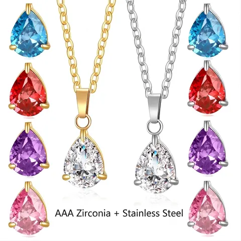 Collar con Colgante de Circonita en Gota de Acero Inoxidable Minimalista para Mujer Joyería de Cadena de Clavícula con Circonita AAA en Forma de Pera