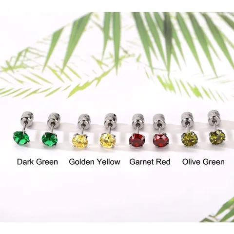Pendientes de Botón de Acero Inoxidable con Circonia para Mujer Hombre Coloridos con Cuatro Garras e Incrustaciones Joyas de Piercing