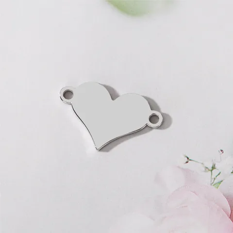 Stainless Steel Heart Pendant Connector Double Hole Heart Shaped Blank Engravable Charms For DIY Necklace Bracelet Making Jewelry Finding Accessories