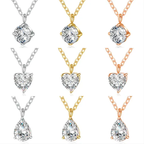 Stainless Steel AAA Zirconia Pendant Necklace For Women Men Round Heart Teardrop Solitaire Pendant 18K Gold Plated Minimalist Chain Necklace Jewelry
