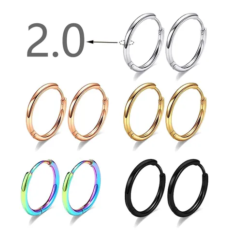 Pendientes de Aro Redondos de Acero Inoxidable Minimalista Punk Geométrico Círculo Simple Clip de Oreja Joyería para Hombre Mujer