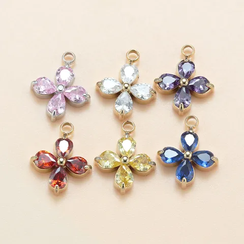 Titanstahl Vierblättriges Kleeblatt Zirkonia Blume Anhänger DIY Schmuckzubehör Für Halskette Armband Damen Geschenk