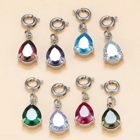 Colgante de Circonia Desmontable de Acero Inoxidable Cierre de Resorte para Collar de Perlas Accesorios de Joyería DIY Gota de Agua