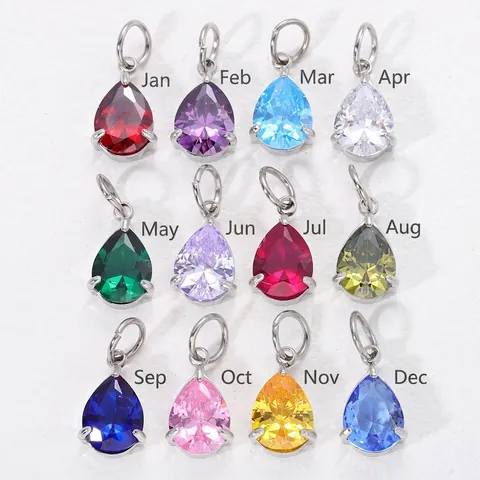 Colgante Collar Forma de Pera Circonia Piedra de Nacimiento Accesorio Acero Inoxidable Incrustado Gota de Agua Charm DIY Joyería Mujer