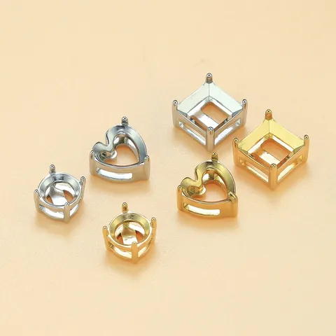 Base de Colgante de Acero de Titanio con Cuatro Puntas para Circonia Engaste Vacío de Doble Capa Roscable Bandeja de Garras para Joyería DIY Collar Pulsera