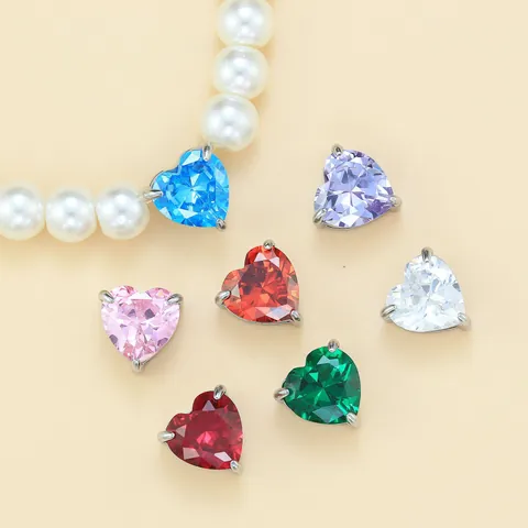 Colgante en Forma de Corazón de Acero Inoxidable 304 y Circonia con Agujero Pasante Conector de Piedra de Nacimiento DIY para Collar Pulsera