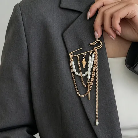 Fashion Ins Stijl Kunstparel Kwastje Brosche Zinklegering Goud Zilver Metalen Veiligheidsspeld Met Vis Slang Bedel Dames Sieraden