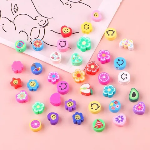 Multicolor DIY Polymer Clay Beads Fruit Smiley Face Heart Shape Mixed Colors For Bracelet Necklace Jewelry Making Crafts