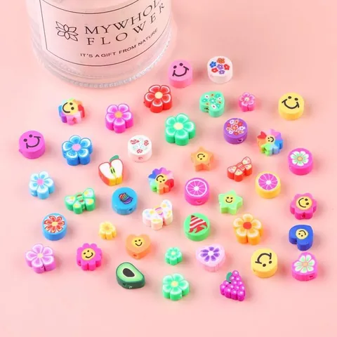 Multicolor DIY Polymer Clay Beads Fruit Smiley Face Heart Shape Mixed Colors For Bracelet Necklace Jewelry Making Crafts