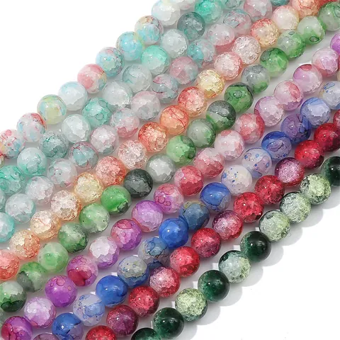 DIY Handmade Crackle Glass Round Loose Beads Colorful Craquelure Ball Beads For Jewelry Making Bracelet Crafting