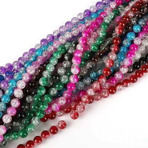 Perles en Verre Craquelé Multicolores Perles en Vrac Rondes Perles en Cristal Explosé pour Collier Bracelet Fabrication de Bijoux