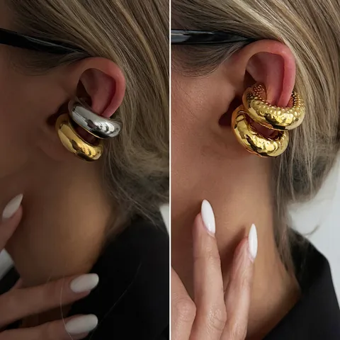 Stainless Steel Geometric C Shape Ear Clips Minimalist Lava Pattern Twisted Thread Ear Cuffs Non Pierced Earrings Women Jewelry