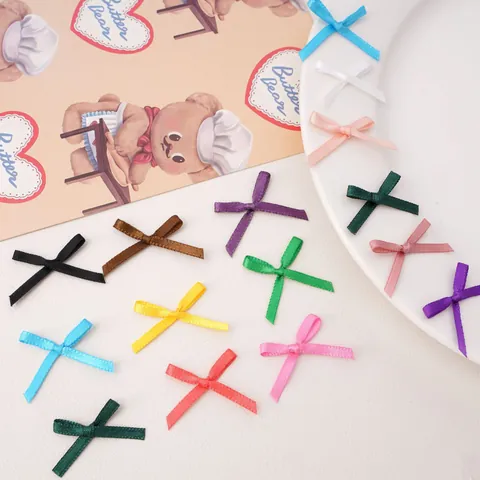 Colorful Mini Polyester Ribbon Bows For DIY Hair Clips Headbands Handmade Sewing Craft Accessories Small Satin Bowknots For Jewelry Making
