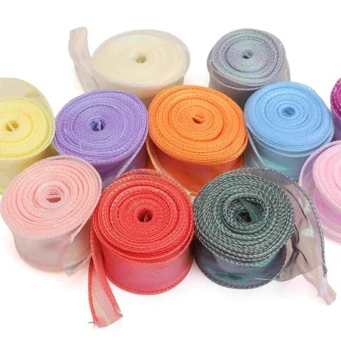 Iridescent Wavy Edge Sheer Gauze Ribbon For Flower Wrapping Gift Box Decoration DIY Bows Polyester Decorative Ribbon