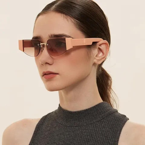 Randlose Katzenaugen Sonnenbrille Für Damen Vintage Polycarbonat Acryl UV400 Schutz Farbverlauf Mode Trendige Brille Schmuck