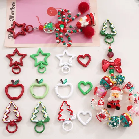 DIY Christmas Themed Keychain Accessories Metal Alloy Star Heart Christmas Tree Apple Shaped Pendant For Christmas Gift