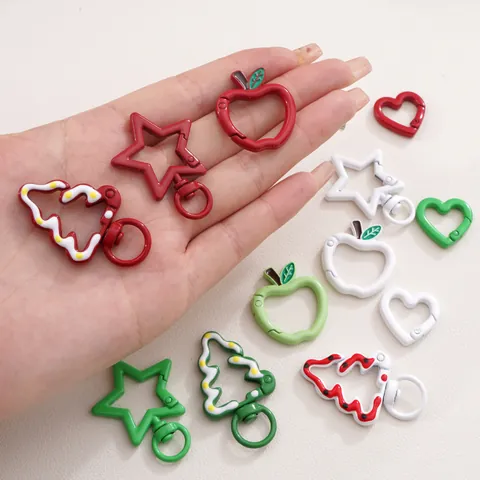 DIY Christmas Themed Keychain Accessories Metal Alloy Star Heart Christmas Tree Apple Shaped Pendant For Christmas Gift