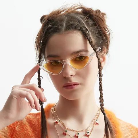 Retro Oversized Cat Eye Zonnebril Dames Heren Transparant Frame Gele Lens UV400 Bescherming Vintage Trendy Y2K Mode Bril