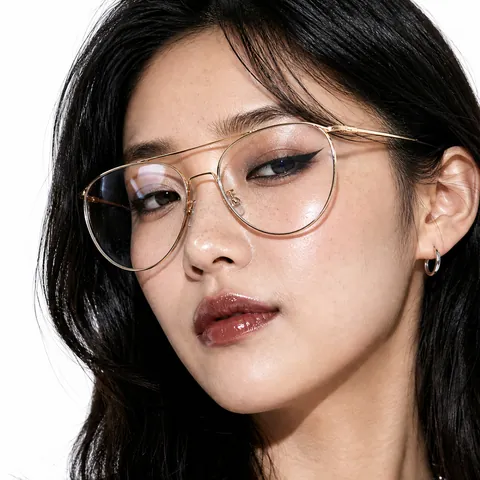 Women Oversized Round Metal Glasses Retro Double Bridge Clear Lens Fashion Decorative Eyewear Gold Frame Plain Glasses