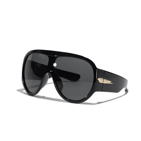 Y2K Futuristic Oversized Shield Sunglasses For Women Men Fashion One Piece Lens Sun Glasses Cyberpunk Sport Shades With Wing Metal Decor